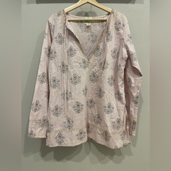 Old Navy Tops - Old Navy Pink Boho Blouse Large Sequined Long Sleeve Top Easy Fit